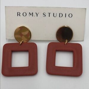 Gold and Orange Square Earrings
